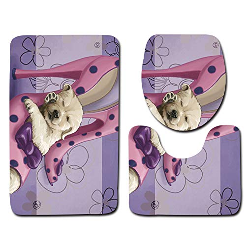 Badezimmermatte Lila Blumen Fußmatte 3 Teilig Duschvorleger rutschfest Badezimmerteppich Saugfähig Badvorleger Set Bath Mat Langlebig Badmatte Waschbar Badematte 45x75cm von HJOSWVNS