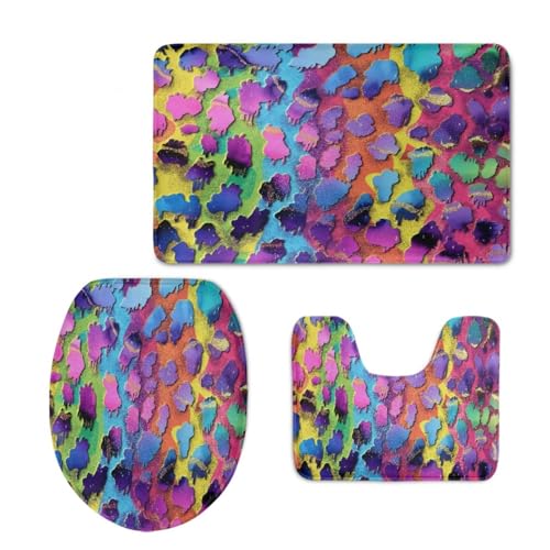 Badezimmermatte Lila Grün Blau Fußmatte 3 Teilig Bath Mat rutschfeste Badematte Saugfähig Badmatte Wohnzimmer Badezimmerteppich Langlebig Badvorleger Waschbar Badteppich Set 50x80cm von HJOSWVNS