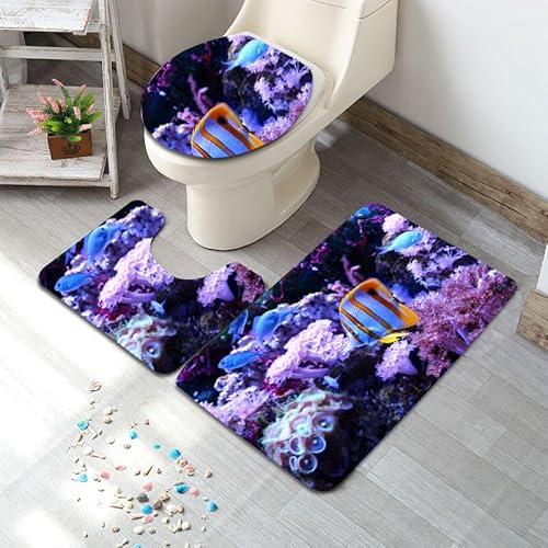 Badezimmermatte Lila Korallengelb Fußmatte 3 Teilig Badteppich Set Badmatte rutschfest Rugs for Living Room Saugfähig Bath Mat Langlebig Fussmatte Innen Waschbar Badezimmerteppich 45x75cm von HJOSWVNS