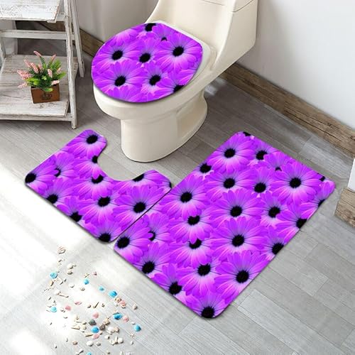 Badezimmermatte Lila Schwarze Blume Fußmatte 3 Teilig Badteppich Set Badmatte rutschfest Rugs for Living Room Saugfähig Bath Mat Langlebig Fussmatte Innen Waschbar Badezimmerteppich 50x80cm von HJOSWVNS