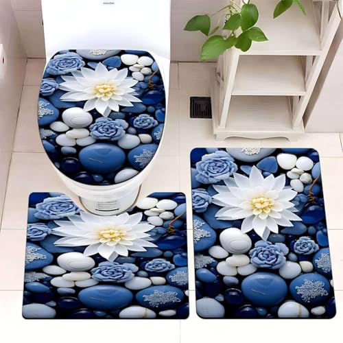 Badezimmermatte Lotus Blau Weiß Fußmatte 3 Teilig Badteppich Set Bath Mat rutschfest Badmatte Saugfähig Teppich Wohnzimmer Langlebig Badezimmerteppich Waschbar Fussmatte Innen 45x75cm Badezimmermatte Lotus Blau Weiß Fußmatte 3 Teilig Badteppich Set Bath Mat rutschfest Badmatte Saugfähig Teppich Wohnzimmer Langlebig Badezimmerteppich Waschbar Fussmatte Innen 45x75cm von HJOSWVNS
