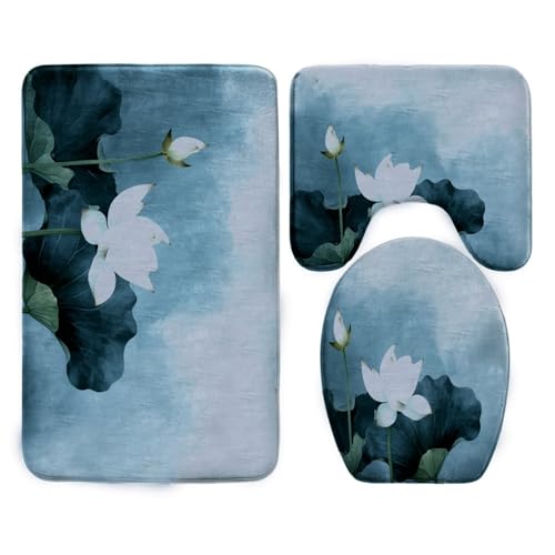 Badezimmermatte Lotus Grün Blau Fußmatte 3 Teilig Bath Mat rutschfeste Badematte Saugfähig Badmatte Wohnzimmer Badezimmerteppich Langlebig Badvorleger Waschbar Badteppich Set 45x75cm Badezimmermatte Lotus Grün Blau Fußmatte 3 Teilig Bath Mat rutschfeste Badematte Saugfähig Badmatte Wohnzimmer Badezimmerteppich Langlebig Badvorleger Waschbar Badteppich Set 45x75cm von HJOSWVNS