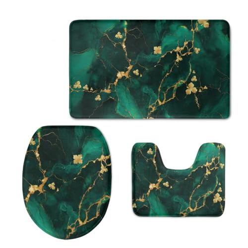 Badezimmermatte Marmorgrüne Blume Fußmatte 3 Teilig Bath Mat rutschfest Badmatte Saugfähig Wohnzimmer Badezimmerteppich Langlebig Badematte Waschbar Badteppich Set Badezimmermatten 50x80cm von HJOSWVNS