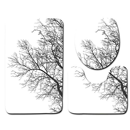 Badezimmermatte Minimalismus Schwarz Baum Fußmatte 3 Teilig Duschvorleger rutschfest Badezimmerteppich Saugfähig Badvorleger Set Bath Mat Langlebig Badmatte Waschbar Badematte 45x75cm von HJOSWVNS