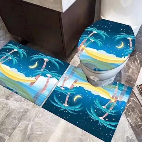 Badezimmermatte Mond Blau Baum Fußmatte 3 Teilig Badteppich Set Badmatte rutschfest Rugs for Living Room Saugfähig Bath Mat Langlebig Fussmatte Innen Waschbar Badezimmerteppich 50x80cm von HJOSWVNS