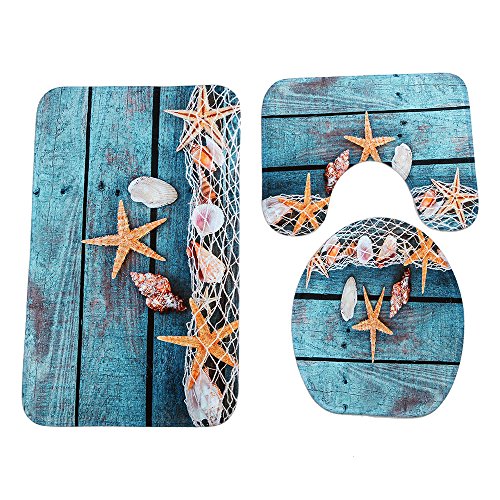 Badezimmermatte Orange Blau Beige Fußmatte 3 Teilig Badteppich Set Badmatte rutschfest Rugs for Living Room Saugfähig Bath Mat Langlebig Fussmatte Innen Waschbar Badezimmerteppich 50x80cm von HJOSWVNS