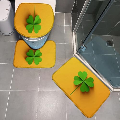 Badezimmermatte Orange Grün Fußmatte 3 Teilig Bath Mat rutschfeste Badematte Saugfähig Badmatte Wohnzimmer Badezimmerteppich Langlebig Badvorleger Waschbar Badteppich Set 45x75cm von HJOSWVNS