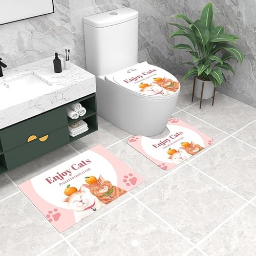 Badezimmermatte Orange Katze Rosa Fußmatte 3 Teilig Duschvorleger rutschfest Badezimmerteppich Saugfähig Badvorleger Set Bath Mat Langlebig Badmatte Waschbar Badematte 45x75cm Badezimmermatte Orange Katze Rosa Fußmatte 3 Teilig Duschvorleger rutschfest Badezimmerteppich Saugfähig Badvorleger Set Bath Mat Langlebig Badmatte Waschbar Badematte 45x75cm von HJOSWVNS