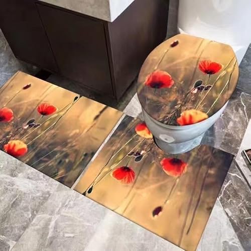Badezimmermatte Orange Rot Fußmatte 3 Teilig Badteppich Set Badmatte rutschfest Rugs for Living Room Saugfähig Bath Mat Langlebig Fussmatte Innen Waschbar Badezimmerteppich 50x80cm von HJOSWVNS