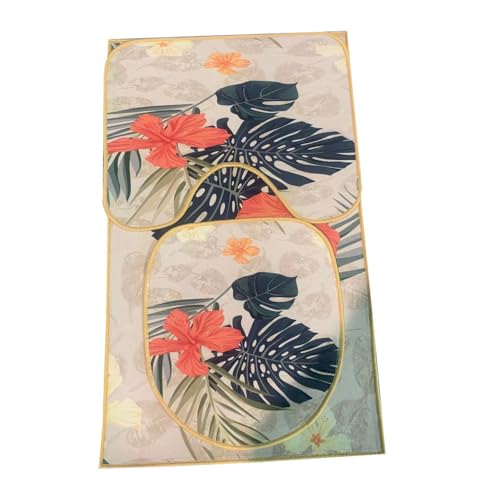 Badezimmermatte Palmblatt Orange Fußmatte 3 Teilig Badteppich Set Badmatte rutschfest Rugs for Living Room Saugfähig Bath Mat Langlebig Fussmatte Innen Waschbar Badezimmerteppich 45x75cm von HJOSWVNS