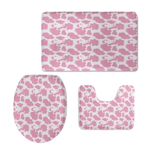 Badezimmermatte Pink Graffiti Weiß Fußmatte 3 Teilig Bath Mat rutschfest Badmatte Saugfähig Wohnzimmer Badezimmerteppich Langlebig Badematte Waschbar Badteppich Set Badezimmermatten 45x75cm von HJOSWVNS