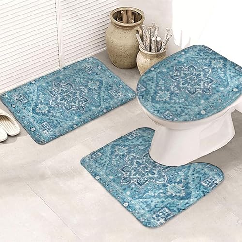 Badezimmermatte Retro Blau Böhmisch Fußmatte 3 Teilig Badteppich Set Badmatte rutschfest Rugs for Living Room Saugfähig Bath Mat Langlebig Fussmatte Innen Waschbar Badezimmerteppich 45x75cm Badezimmermatte Retro Blau Böhmisch Fußmatte 3 Teilig Badteppich Set Badmatte rutschfest Rugs for Living Room Saugfähig Bath Mat Langlebig Fussmatte Innen Waschbar Badezimmerteppich 45x75cm von HJOSWVNS