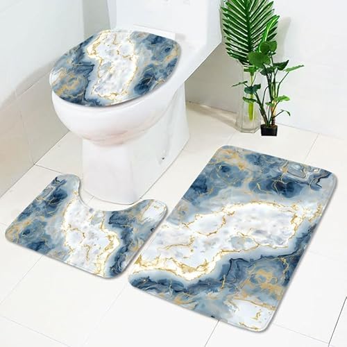 Badezimmermatte Retro Blau Weiß Fußmatte 3 Teilig Duschvorleger rutschfest Badezimmerteppich Saugfähig Badvorleger Set Bath Mat Langlebig Badmatte Waschbar Badematte 50x80cm von HJOSWVNS