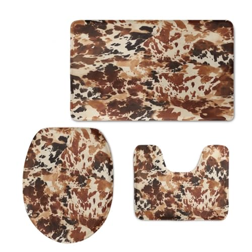 Badezimmermatte Retro Braun Beige Fußmatte 3 Teilig Bath Mat rutschfest Badmatte Saugfähig Wohnzimmer Badezimmerteppich Langlebig Badematte Waschbar Badteppich Set Badezimmermatten 45x75cm von HJOSWVNS