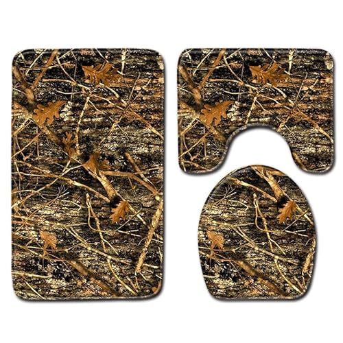 Badezimmermatte Retro Braune Blätter Fußmatte 3 Teilig Duschvorleger rutschfest Badezimmerteppich Saugfähig Badvorleger Set Bath Mat Langlebig Badmatte Waschbar Badematte 45x75cm von HJOSWVNS