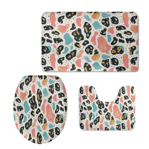 Badezimmermatte Rosa Schwarz Blau Fußmatte 3 Teilig Bath Mat rutschfeste Badematte Saugfähig Badmatte Wohnzimmer Badezimmerteppich Langlebig Badvorleger Waschbar Badteppich Set 50x80cm von HJOSWVNS