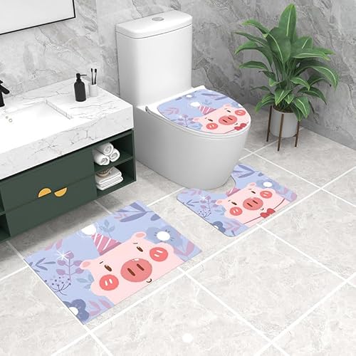 Badezimmermatte Rosa Schweineblätter Fußmatte 3 Teilig Duschvorleger rutschfest Badezimmerteppich Saugfähig Badvorleger Set Bath Mat Langlebig Badmatte Waschbar Badematte 50x80cm von HJOSWVNS