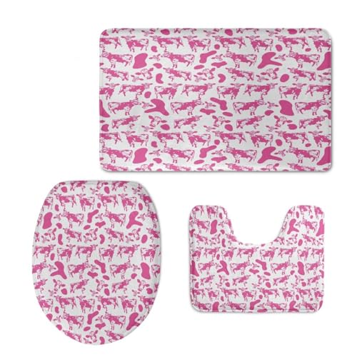 Badezimmermatte Rosa Tierweiß Fußmatte 3 Teilig Bath Mat rutschfeste Badematte Saugfähig Badmatte Wohnzimmer Badezimmerteppich Langlebig Badvorleger Waschbar Badteppich Set 45x75cm von HJOSWVNS