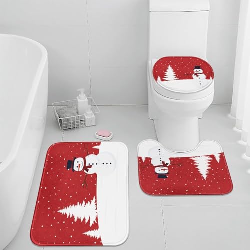 Badezimmermatte Rot Weiß Fußmatte 3 Teilig Duschvorleger rutschfest Badezimmerteppich Saugfähig Badvorleger Set Bath Mat Langlebig Badmatte Waschbar Badematte 45x75cm von HJOSWVNS