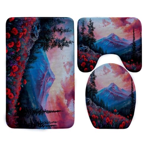 Badezimmermatte Rote Blume Blau Fußmatte 3 Teilig Bath Mat rutschfeste Badematte Saugfähig Badmatte Wohnzimmer Badezimmerteppich Langlebig Badvorleger Waschbar Badteppich Set 50x80cm Badezimmermatte Rote Blume Blau Fußmatte 3 Teilig Bath Mat rutschfeste Badematte Saugfähig Badmatte Wohnzimmer Badezimmerteppich Langlebig Badvorleger Waschbar Badteppich Set 50x80cm von HJOSWVNS