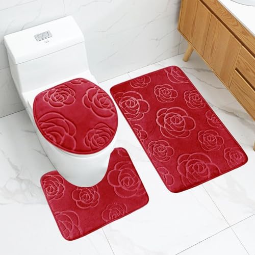 Badezimmermatte Rote Blume Fußmatte 3 Teilig Badteppich Set Bath Mat rutschfest Badmatte Saugfähig Teppich Wohnzimmer Langlebig Badezimmerteppich Waschbar Fussmatte Innen 50x80cm Badezimmermatte Rote Blume Fußmatte 3 Teilig Badteppich Set Bath Mat rutschfest Badmatte Saugfähig Teppich Wohnzimmer Langlebig Badezimmerteppich Waschbar Fussmatte Innen 50x80cm von HJOSWVNS