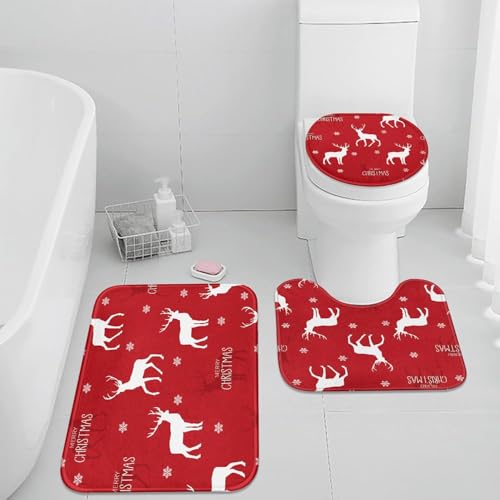 Badezimmermatte Rote Tiere Fußmatte 3 Teilig Duschvorleger rutschfest Badezimmerteppich Saugfähig Badvorleger Set Bath Mat Langlebig Badmatte Waschbar Badematte 45x75cm von HJOSWVNS