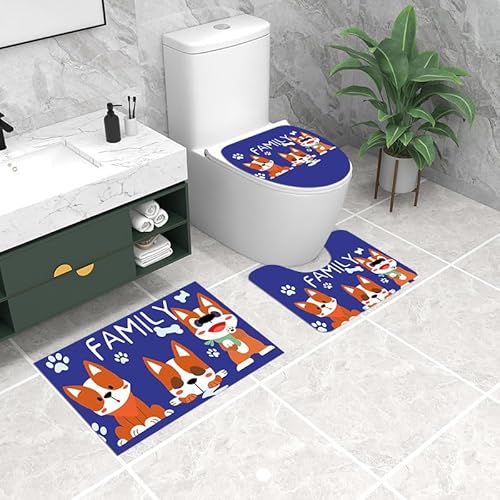 Badezimmermatte Royal Blue Animal Fußmatte 3 Teilig Duschvorleger rutschfest Badezimmerteppich Saugfähig Badvorleger Set Bath Mat Langlebig Badmatte Waschbar Badematte 45x75cm von HJOSWVNS