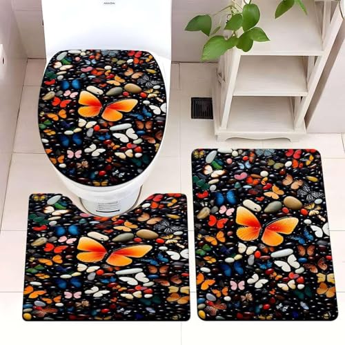 Badezimmermatte Schmetterling Schwarz Fußmatte 3 Teilig Badteppich Set Bath Mat rutschfest Badmatte Saugfähig Teppich Wohnzimmer Langlebig Badezimmerteppich Waschbar Fussmatte Innen 50x80cm Badezimmermatte Schmetterling Schwarz Fußmatte 3 Teilig Badteppich Set Bath Mat rutschfest Badmatte Saugfähig Teppich Wohnzimmer Langlebig Badezimmerteppich Waschbar Fussmatte Innen 50x80cm von HJOSWVNS