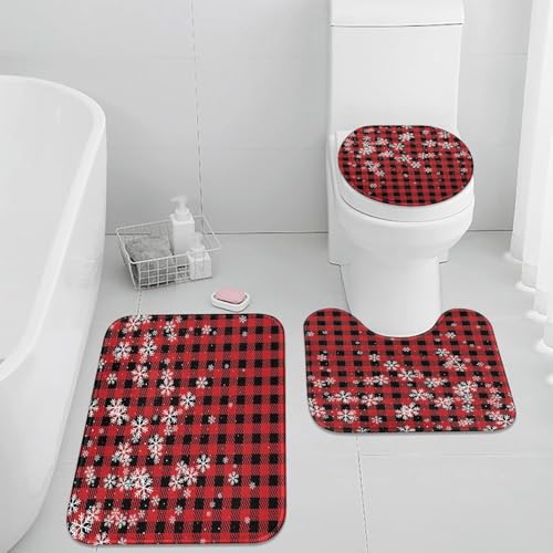 Badezimmermatte Schneeflocke Geometrie Fußmatte 3 Teilig Duschvorleger rutschfest Badezimmerteppich Saugfähig Badvorleger Set Bath Mat Langlebig Badmatte Waschbar Badematte 45x75cm von HJOSWVNS