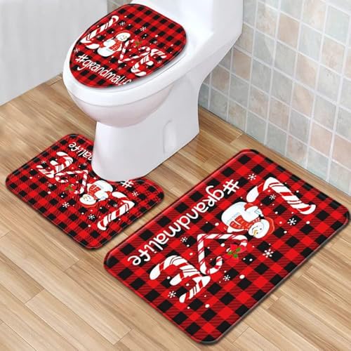 Badezimmermatte Schneemann Geometrie Fußmatte 3 Teilig Duschvorleger rutschfest Badezimmerteppich Saugfähig Badvorleger Set Bath Mat Langlebig Badmatte Waschbar Badematte 50x80cm von HJOSWVNS