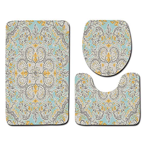 Badezimmermatte Senf Gelb Blau Fußmatte 3 Teilig Duschvorleger rutschfest Badezimmerteppich Saugfähig Badvorleger Set Bath Mat Langlebig Badmatte Waschbar Badematte 50x80cm von HJOSWVNS