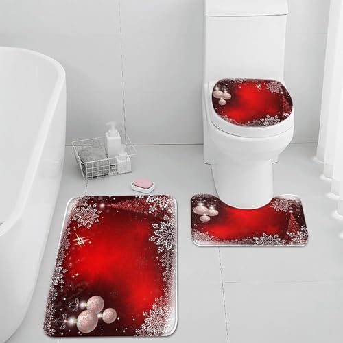 Badezimmermatte Silber Rot Fußmatte 3 Teilig Duschvorleger rutschfest Badezimmerteppich Saugfähig Badvorleger Set Bath Mat Langlebig Badmatte Waschbar Badematte 45x75cm von HJOSWVNS