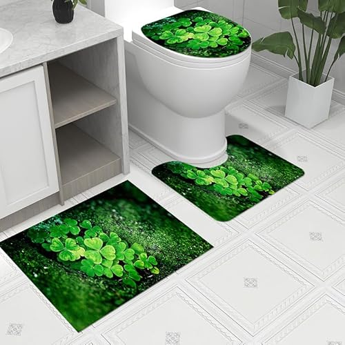 Badezimmermatte Smaragdgrünes Blatt Fußmatte 3 Teilig Duschvorleger rutschfest Badezimmerteppich Saugfähig Badvorleger Set Bath Mat Langlebig Badmatte Waschbar Badematte 45x75cm von HJOSWVNS