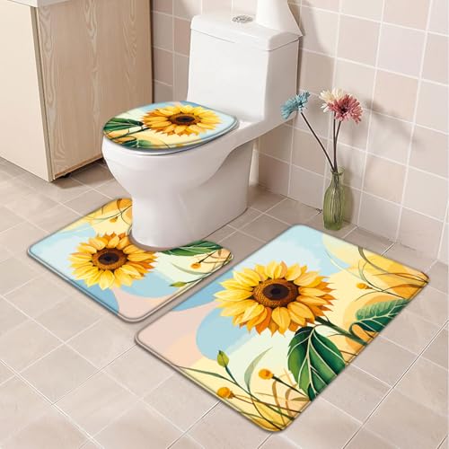 Badezimmermatte Sonnenblume Gelb Grün Fußmatte 3 Teilig Duschvorleger rutschfest Badezimmerteppich Saugfähig Badvorleger Set Bath Mat Langlebig Badmatte Waschbar Badematte 45x75cm Badezimmermatte Sonnenblume Gelb Grün Fußmatte 3 Teilig Duschvorleger rutschfest Badezimmerteppich Saugfähig Badvorleger Set Bath Mat Langlebig Badmatte Waschbar Badematte 45x75cm von HJOSWVNS