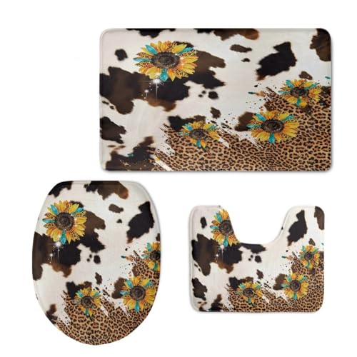 Badezimmermatte Sonnenblumen Braun Schwarz Fußmatte 3 Teilig Bath Mat rutschfeste Badematte Saugfähig Badmatte Wohnzimmer Badezimmerteppich Langlebig Badvorleger Waschbar Badteppich Set 45x75cm von HJOSWVNS