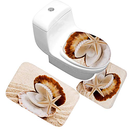 Badezimmermatte Strand Braun Beige Fußmatte 3 Teilig rutschfeste Badematte Saugfähig Bath Mat Waschbar Bad Teppiche Set Schmutzfangmatte Fussmatte Innen 45x75cm von HJOSWVNS