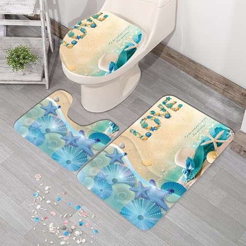 Badezimmermatte Strand Seestern Fußmatte 3 Teilig Badteppich Set Badmatte rutschfest Rugs for Living Room Saugfähig Bath Mat Langlebig Fussmatte Innen Waschbar Badezimmerteppich 45x75cm von HJOSWVNS