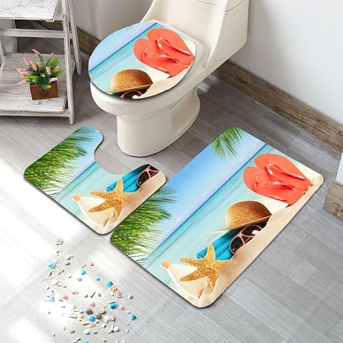 Badezimmermatte Strandgrünes Blatt Fußmatte 3 Teilig Badteppich Set Badmatte rutschfest Rugs for Living Room Saugfähig Bath Mat Langlebig Fussmatte Innen Waschbar Badezimmerteppich 45x75cm von HJOSWVNS