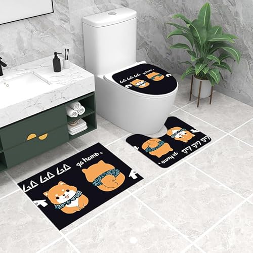 Badezimmermatte Süßer Oranger Hund Fußmatte 3 Teilig Duschvorleger rutschfest Badezimmerteppich Saugfähig Badvorleger Set Bath Mat Langlebig Badmatte Waschbar Badematte 50x80cm von HJOSWVNS