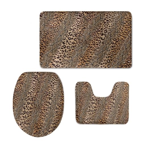 Badezimmermatte Tier Gestreift Braun Fußmatte 3 Teilig Bath Mat rutschfest Badmatte Saugfähig Wohnzimmer Badezimmerteppich Langlebig Badematte Waschbar Badteppich Set Badezimmermatten 45x75cm von HJOSWVNS