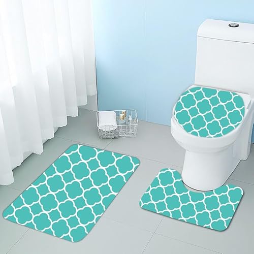 Badezimmermatte Wasser Grün Weiß Fußmatte 3 Teilig Badteppich Set Badmatte rutschfest Rugs for Living Room Saugfähig Bath Mat Langlebig Fussmatte Innen Waschbar Badezimmerteppich 50x80cm von HJOSWVNS