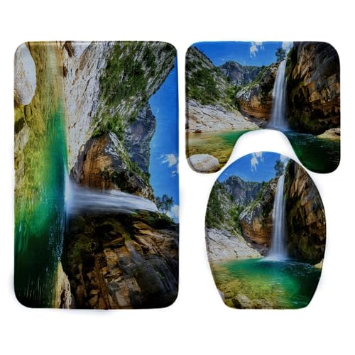 Badezimmermatte Wasserfall Weiß Grün Fußmatte 3 Teilig Bath Mat rutschfeste Badematte Saugfähig Badmatte Wohnzimmer Badezimmerteppich Langlebig Badvorleger Waschbar Badteppich Set 45x75cm Badezimmermatte Wasserfall Weiß Grün Fußmatte 3 Teilig Bath Mat rutschfeste Badematte Saugfähig Badmatte Wohnzimmer Badezimmerteppich Langlebig Badvorleger Waschbar Badteppich Set 45x75cm von HJOSWVNS