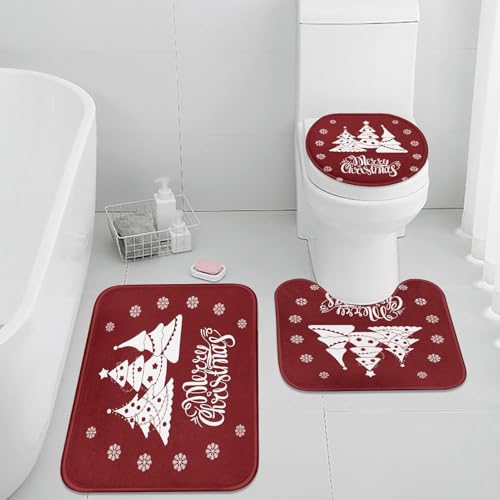 Badezimmermatte Weihnachtsbaum Fußmatte 3 Teilig Duschvorleger rutschfest Badezimmerteppich Saugfähig Badvorleger Set Bath Mat Langlebig Badmatte Waschbar Badematte 45x75cm von HJOSWVNS