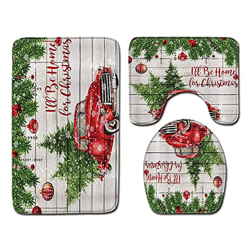 Badezimmermatte Weihnachtsbaum-LKW Fußmatte 3 Teilig Bad Teppiche Set Saugfähig Bath Mat rutschfeste Badematte Waschbar Badmatte Schmutzfangmatte Fussmatte Innen 50x80cm von HJOSWVNS