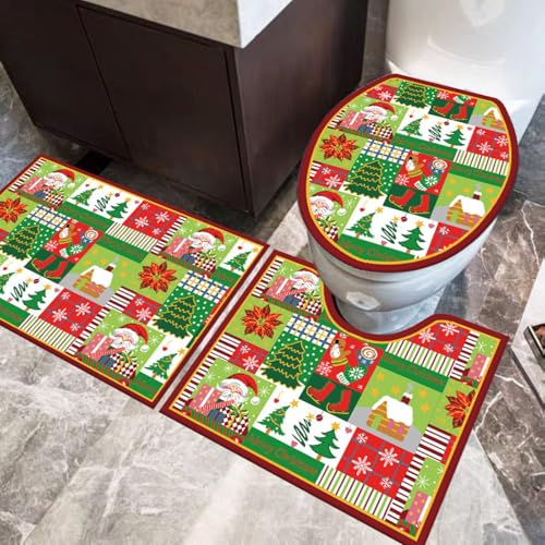 Badezimmermatte Weihnachtsmuster Fußmatte 3 Teilig Badteppich Set Bath Mat rutschfest Badmatte Saugfähig Teppich Wohnzimmer Langlebig Badezimmerteppich Waschbar Fussmatte Innen 50x80cm Badezimmermatte Weihnachtsmuster Fußmatte 3 Teilig Badteppich Set Bath Mat rutschfest Badmatte Saugfähig Teppich Wohnzimmer Langlebig Badezimmerteppich Waschbar Fussmatte Innen 50x80cm von HJOSWVNS