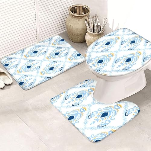 Badezimmermatte Weiß Blau Gelb Fußmatte 3 Teilig Badteppich Set Badmatte rutschfest Rugs for Living Room Saugfähig Bath Mat Langlebig Fussmatte Innen Waschbar Badezimmerteppich 45x75cm von HJOSWVNS