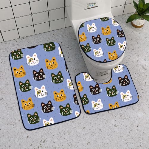 Badezimmermatte Weiße Orange Katze Fußmatte 3 Teilig Badteppich Set Badmatte rutschfest Rugs for Living Room Saugfähig Bath Mat Langlebig Fussmatte Innen Waschbar Badezimmerteppich 50x80cm von HJOSWVNS