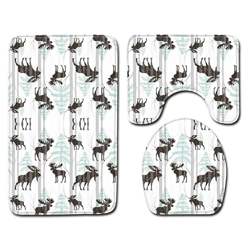 Badezimmermatte Weißer Elch Fußmatte 3 Teilig Duschvorleger rutschfest Badezimmerteppich Saugfähig Badvorleger Set Bath Mat Langlebig Badmatte Waschbar Badematte 45x75cm von HJOSWVNS