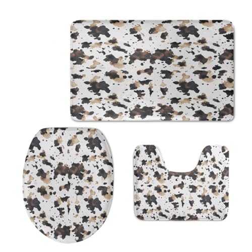 Badezimmermatte Weißer Kaffee Muster Fußmatte 3 Teilig Bath Mat rutschfeste Badematte Saugfähig Badmatte Wohnzimmer Badezimmerteppich Langlebig Badvorleger Waschbar Badteppich Set 45x75cm von HJOSWVNS