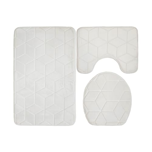 Badezimmermatte Weißes Sechseck Fußmatte 3 Teilig Badteppich Set Badmatte rutschfest Rugs for Living Room Saugfähig Bath Mat Langlebig Fussmatte Innen Waschbar Badezimmerteppich 45x75cm von HJOSWVNS